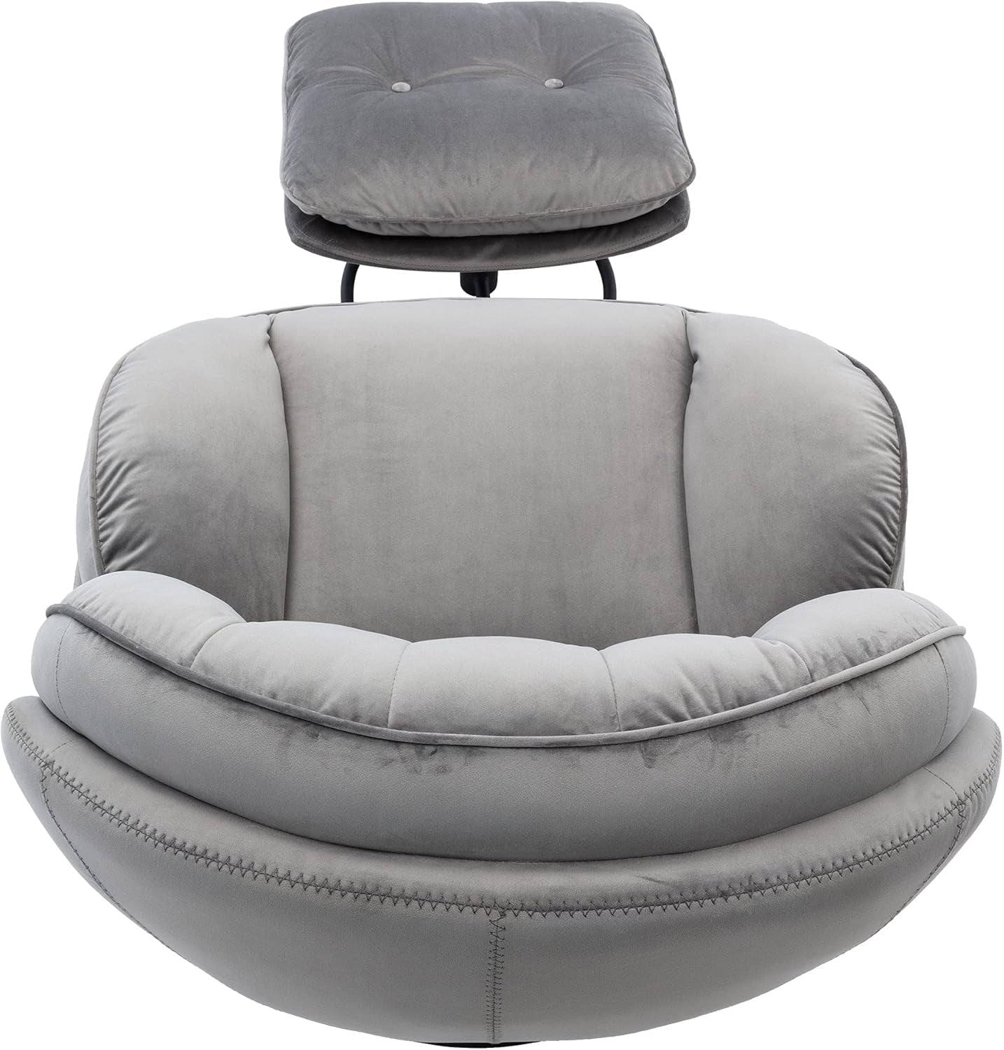 Velvet Cozy Chaise Lounge Indoor, Oversized Swivel Reading Chair with Footrest, Accent Chair with Ottoman Set for Living Room, Bedroom, Reading Room, Home Office, Metal Base Frame (Grey)