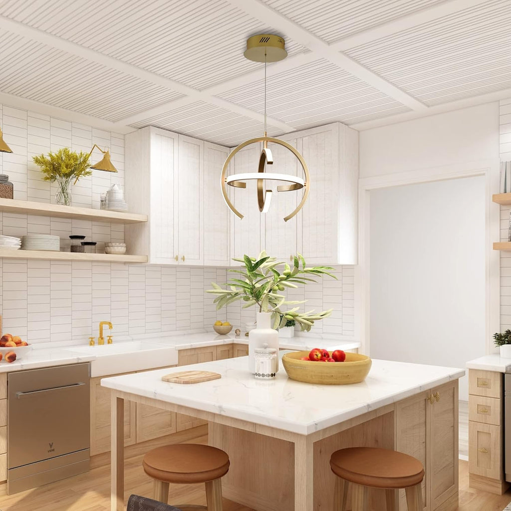 Modern LED Chandelier, Gold Globe Pendant Light Fixtures 4000K Dimmable Indoor Lights 19.2W for Dining Room Kitchen Island Bedroom Living Room Foyer