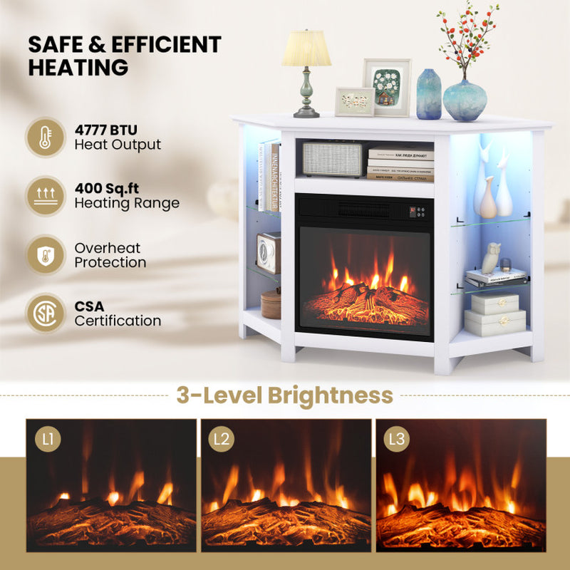 Fireplace Corner TV Stand with LED Lights and Smart APP Control for 50 Inches TV