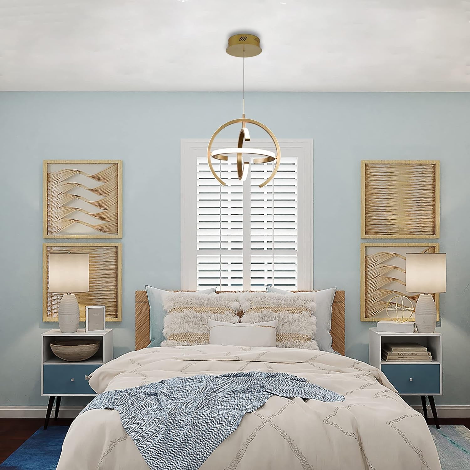 Modern LED Chandelier, Gold Globe Pendant Light Fixtures 4000K Dimmable Indoor Lights 19.2W for Dining Room Kitchen Island Bedroom Living Room Foyer