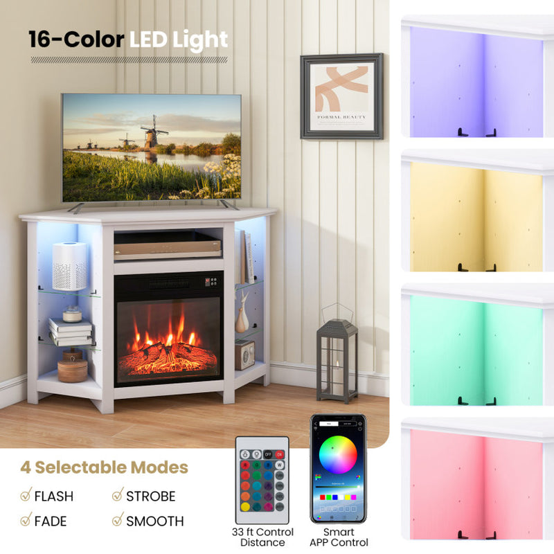 Fireplace Corner TV Stand with LED Lights and Smart APP Control for 50 Inches TV