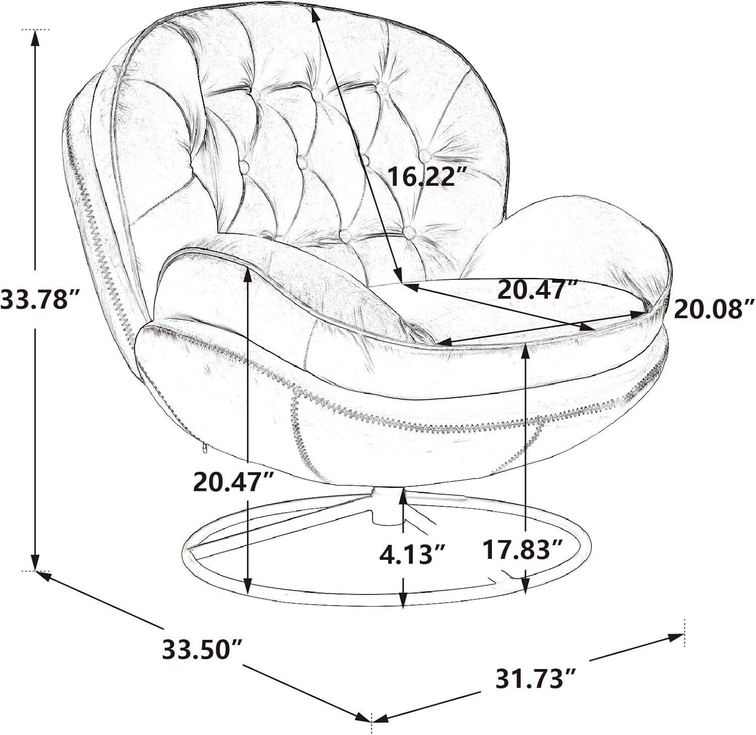Velvet Cozy Chaise Lounge Indoor, Oversized Swivel Reading Chair with Footrest, Accent Chair with Ottoman Set for Living Room, Bedroom, Reading Room, Home Office, Metal Base Frame (Grey)