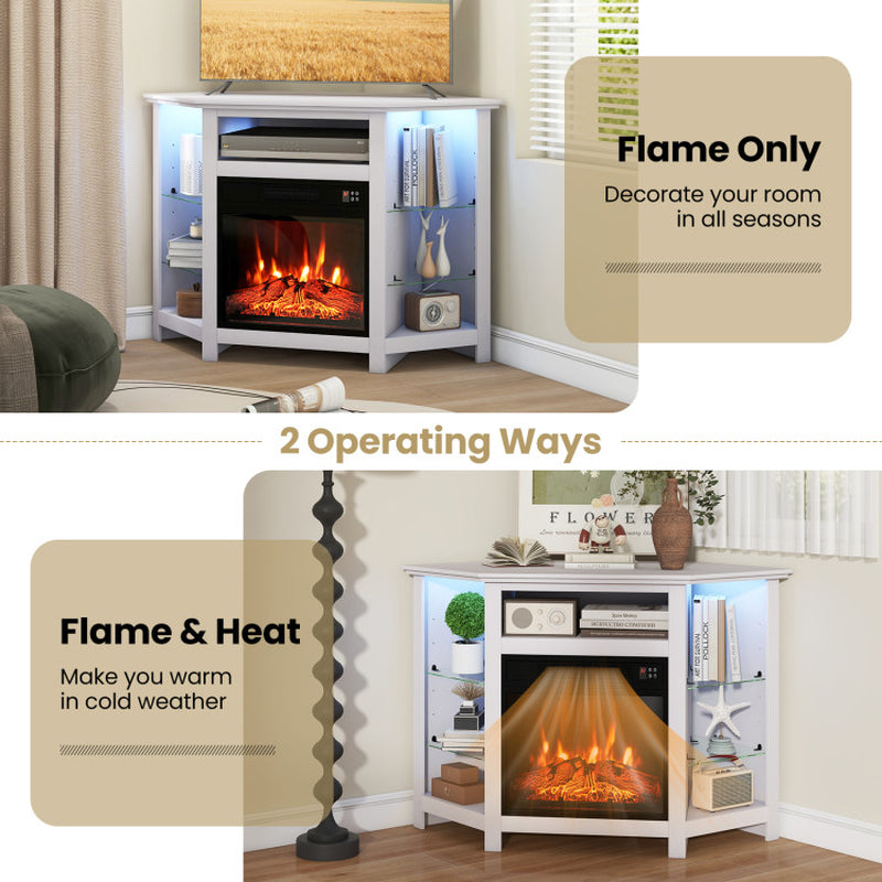 Fireplace Corner TV Stand with LED Lights and Smart APP Control for 50 Inches TV