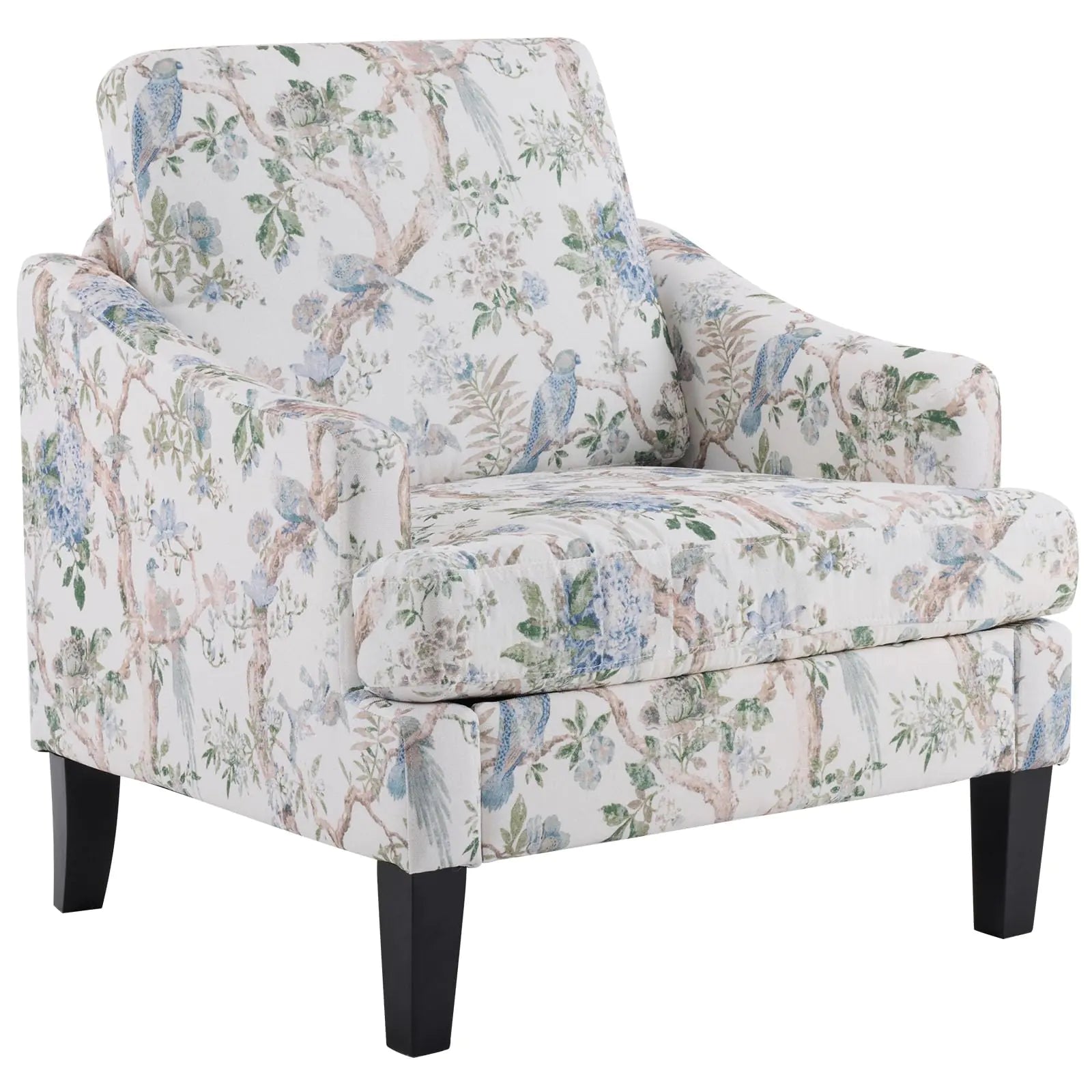 Bezseller Floral Upholstered Armchair - Mid-Century Wood Legs